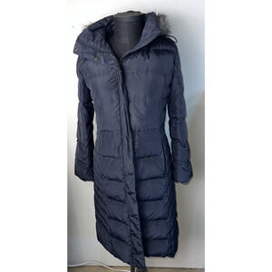 Calvin Klein Black Puffer Down Coat with Fur Trim Hood Women's Size M Parka